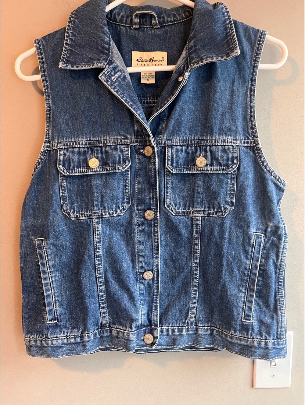 Vintage Eddie Bauer Blue Denim Vest Jacket - Women's Size Small